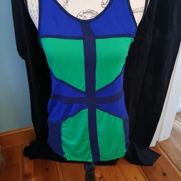 Y2K Fenn Wright Manson Blue & Green Paneled Tank - Picture 1 of 3